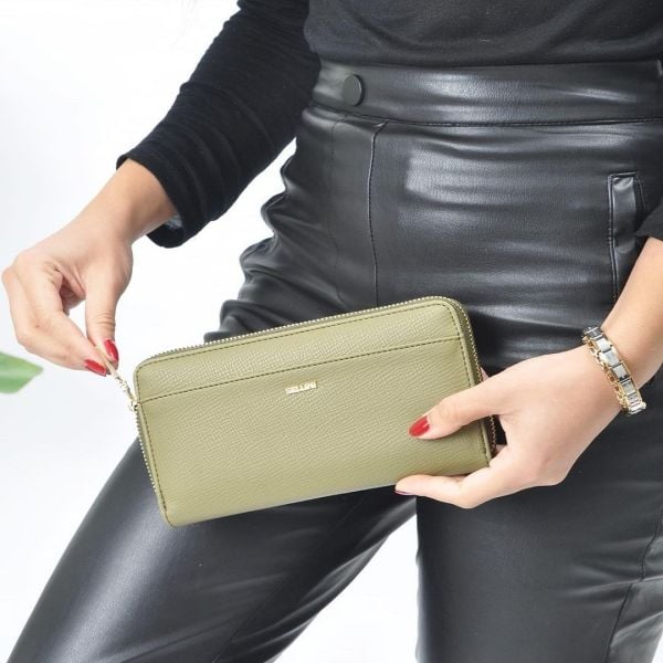 Sellini Çok Gözlü Haki Yeşil Kadın Cüzdan