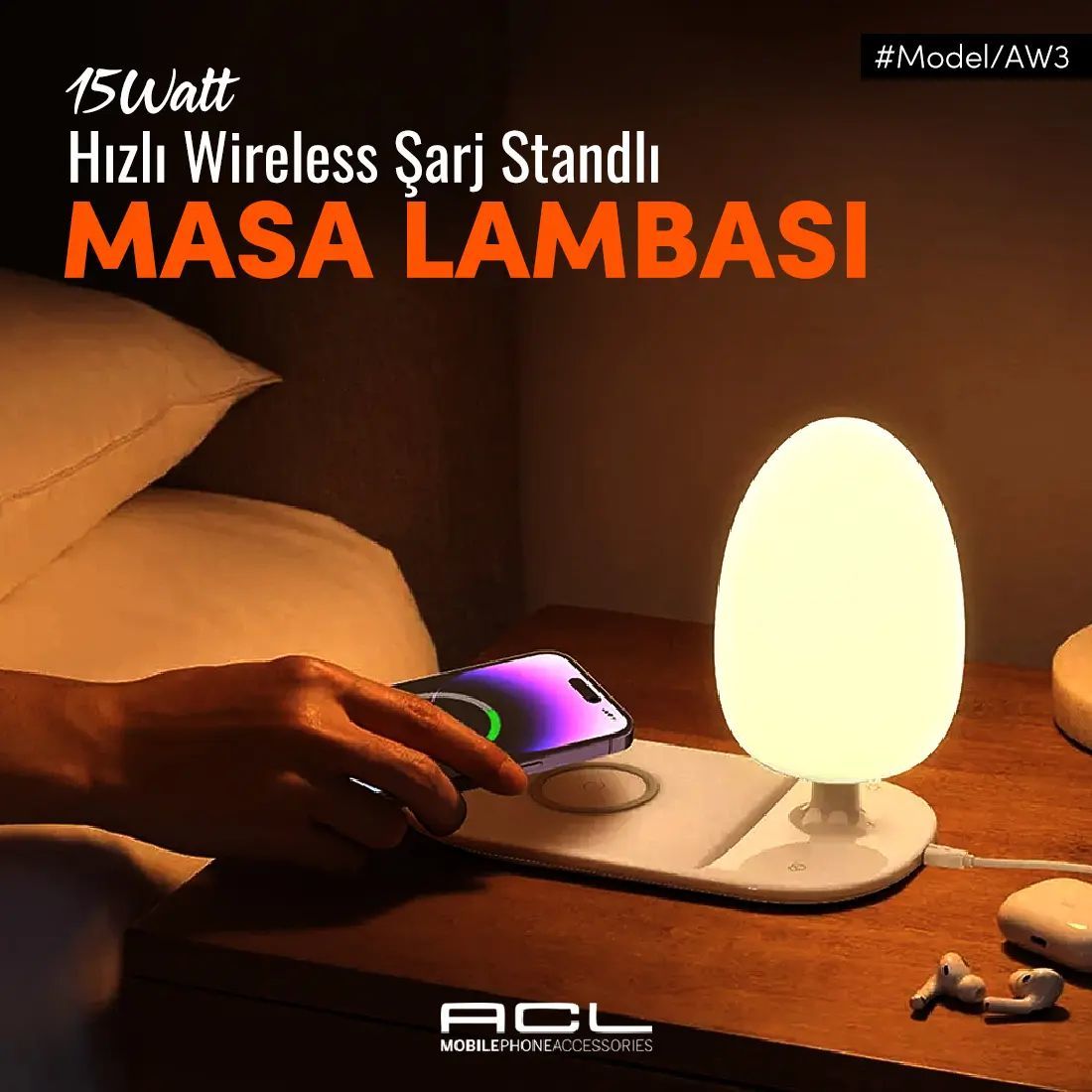 ACL Aw-3 RGB  Masa Lambalı Hızlı Wireless Şarjı Standı