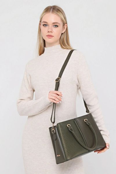 3 Bölme Kalıplı Kadın Yeşil Omuz ve Çapraz Çanta