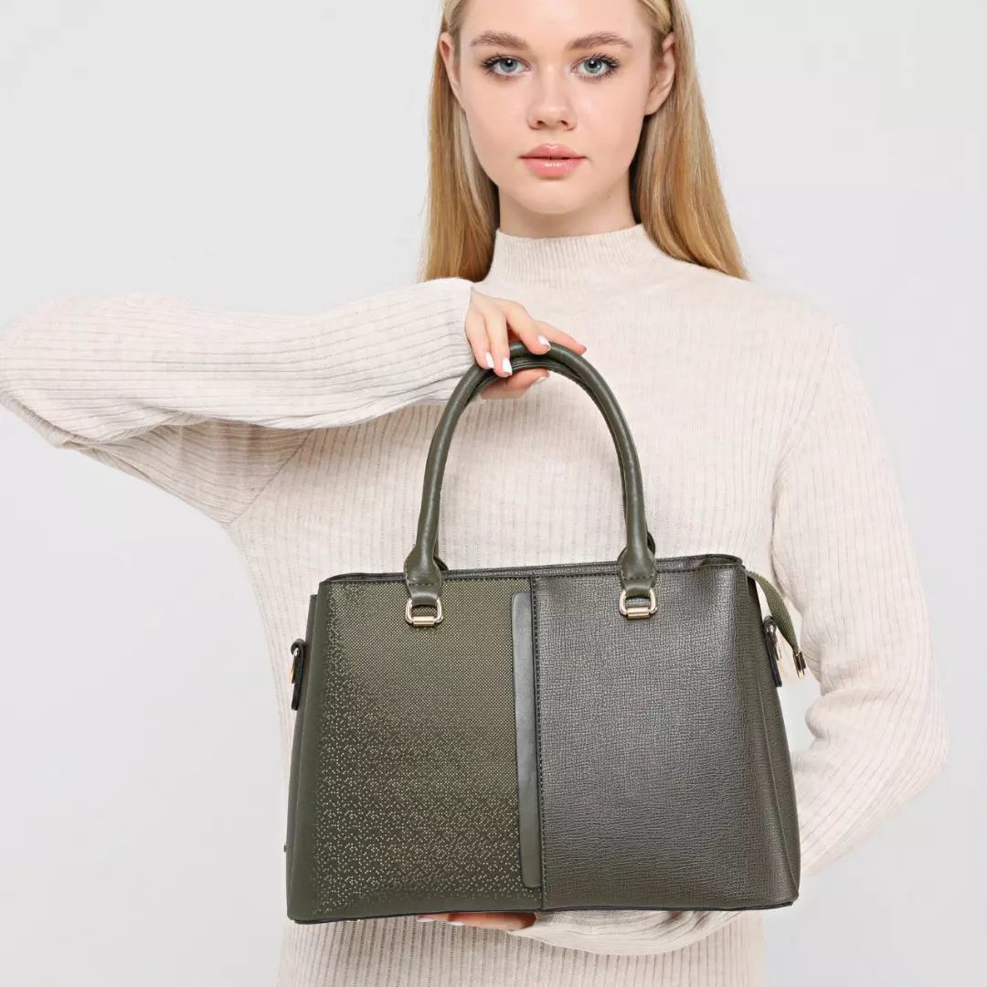 3 Bölme Kalıplı Kadın Yeşil Omuz ve Çapraz Çanta