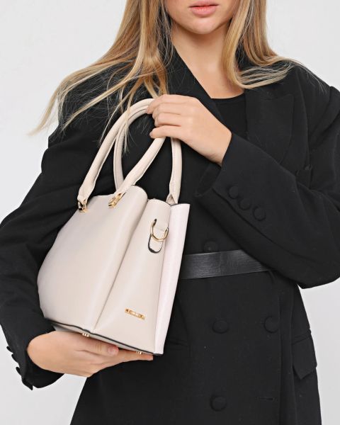 3 Bölme Kalıplı Kadın Krem El Omuz ve Çapraz Çanta