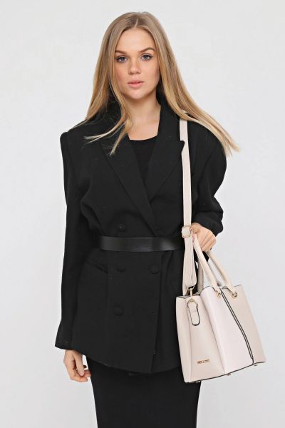 3 Bölme Kalıplı Kadın Krem El Omuz ve Çapraz Çanta