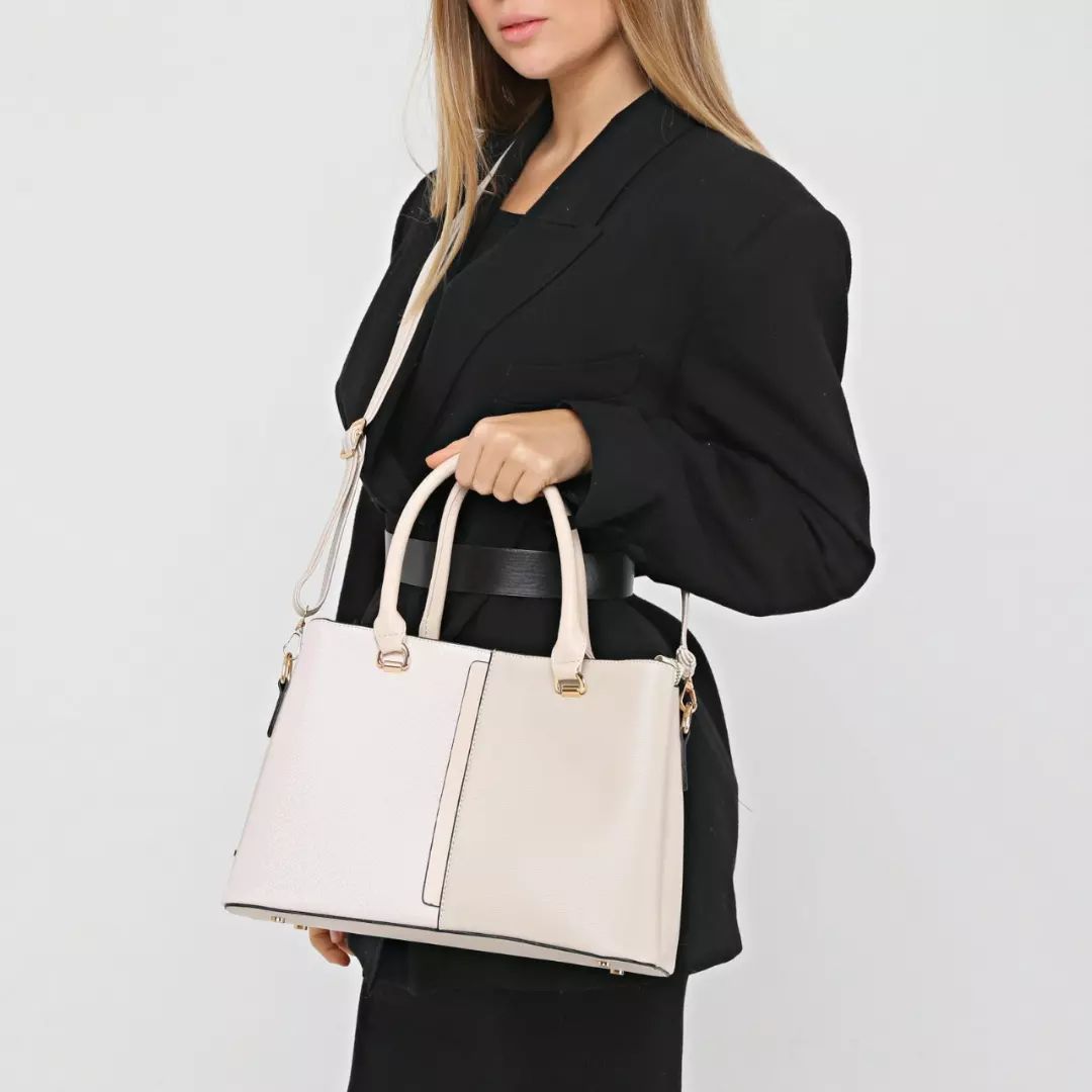 3 Bölme Kalıplı Kadın Krem El Omuz ve Çapraz Çanta