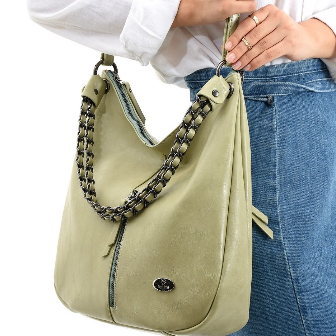 Sellini Çok Gözlü Salaş Yeşil Kadın Çantası