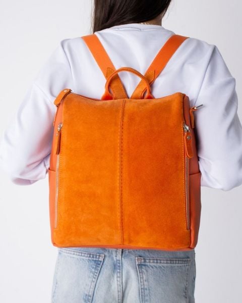 KADIN TURUNCU SÜET GERÇEK DERİ SIRT,KOL VE ÇAPRAZ ÇANTA