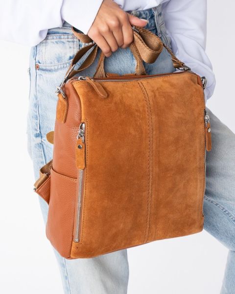 KADIN KAHVERENGİ SÜET GERÇEK DERİ SIRT,KOL VE ÇAPRAZ ÇANTA