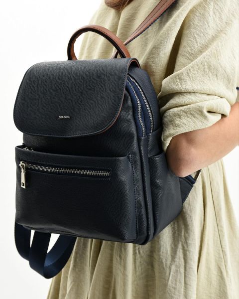 Çok Bölmeli Kadın Lacivert Taba Sırt Çantası