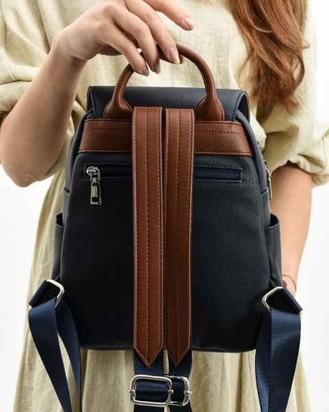 Çok Bölmeli Kadın Lacivert Taba Sırt Çantası