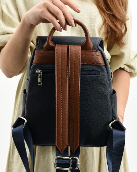 Çok Bölmeli Kadın Lacivert Taba Sırt Çantası