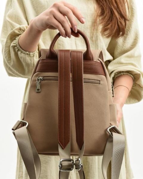 Çok Bölmeli Kadın Vizon Taba Sırt Çantası