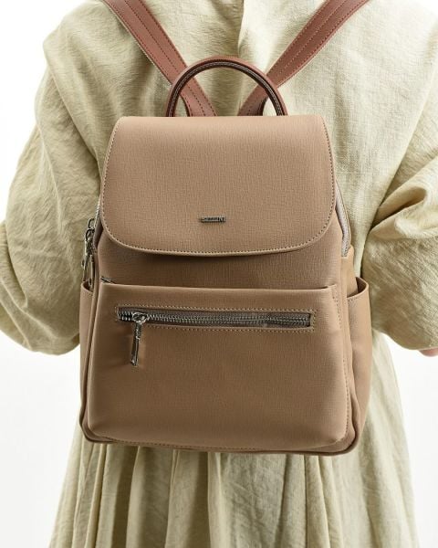 Çok Bölmeli Kadın Vizon Taba Sırt Çantası