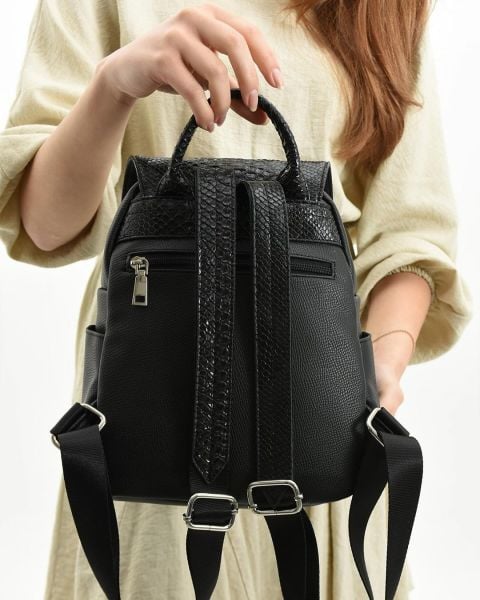 Çok Bölmeli Kadın Yılan Siyah Sırt Çantası