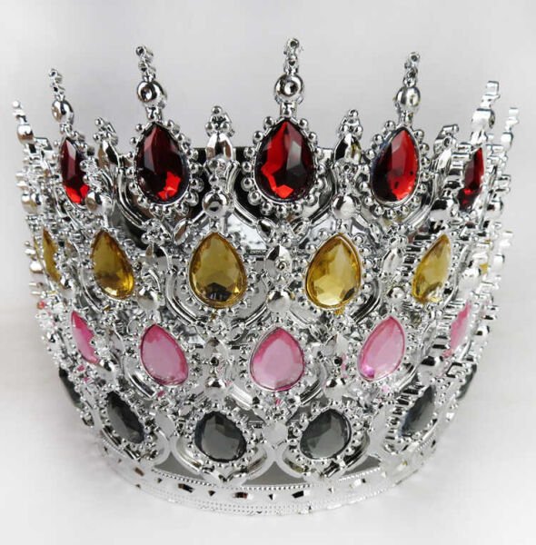 TAÇ PLASTİK GÜMÜŞ PASTA SÜSÜ TAŞLI KIRMIZI PK:1